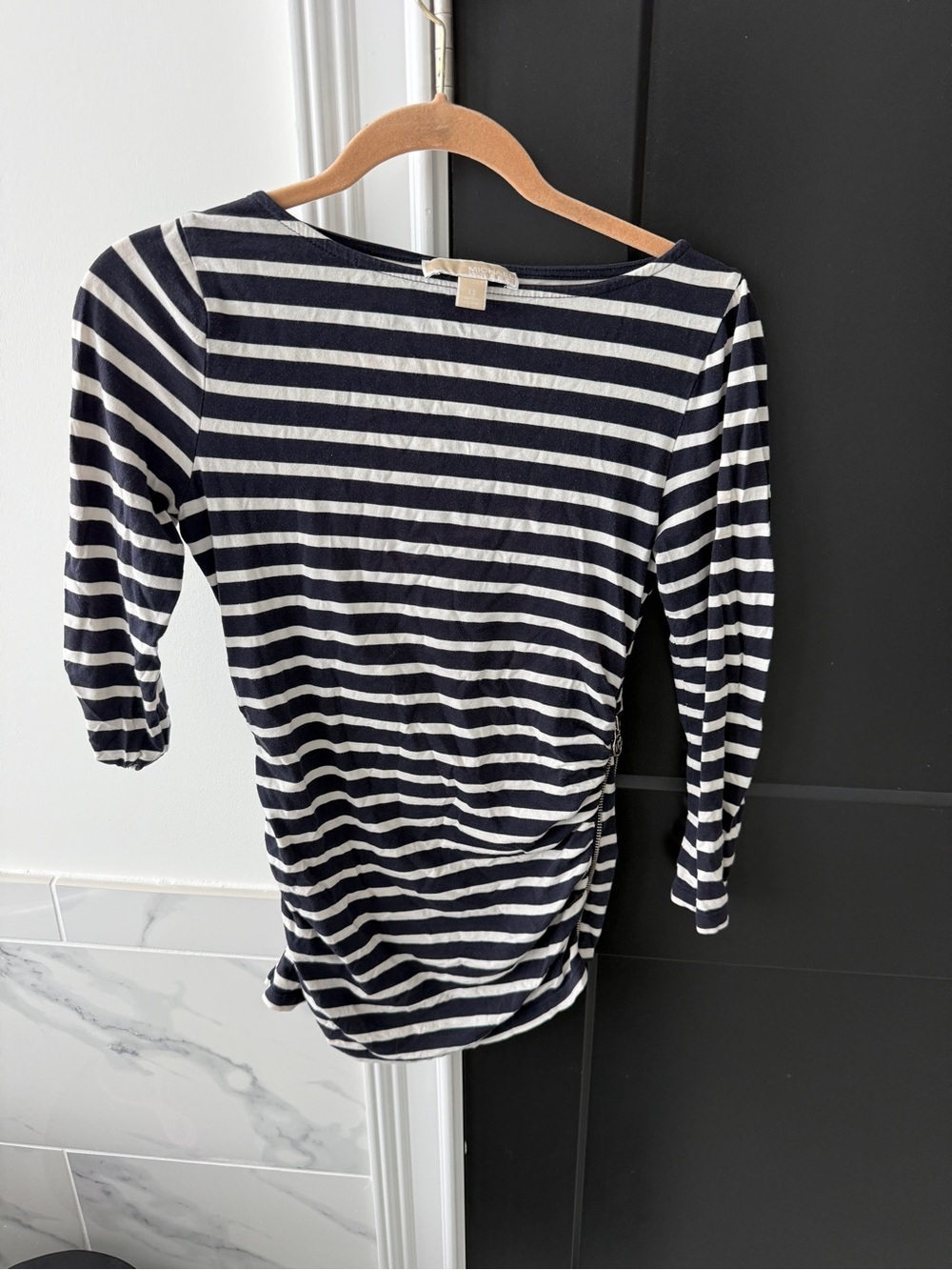 Michael Kors Navy and White Striped Boatneck Top